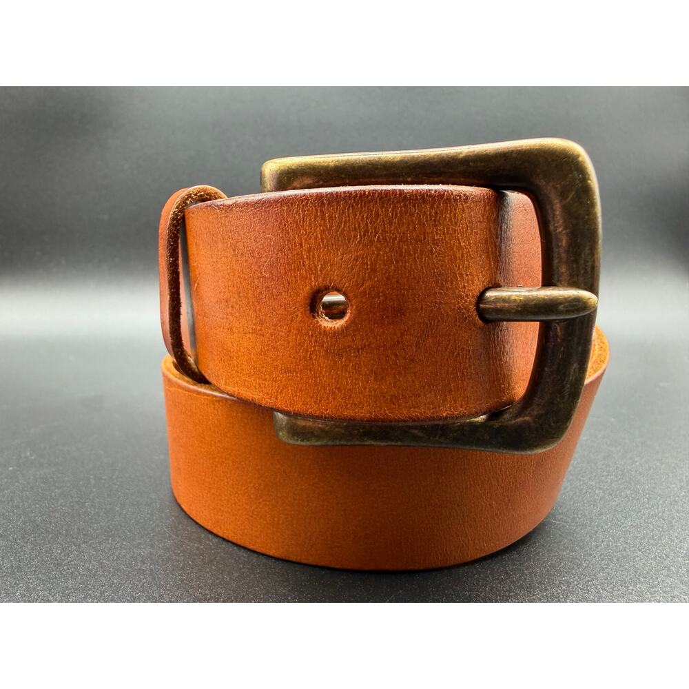 Old Navy Genuine Leather Belt Brown Italian Leather Brass Buckle Size 32 USA